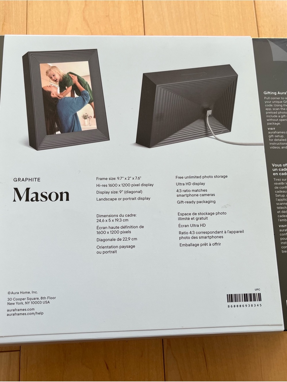 Aura Mason Digital Photo Frame Graphite Black